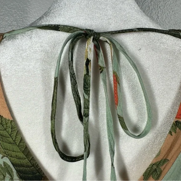 Farm Rio Marilla Maxi Dress Women's Small Floral Flowy Tie Back Tassel V-Neck - Picture 7 of 11